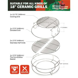 Perfect Fit for Big Green Egg 5-Piece Upgraded Replacement Kit for Large Eggspander, Including Multi-Function Grill Rack,Conveggtor Basket, Made of Stainless Steel, Expanded Cooking System