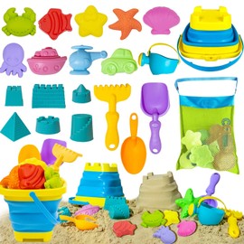 UIV@SH 21Pcs Juguetes de Playa para niños,El Juego de Juguetes de Arena,con Bolsa de Malla y Cubo de Arena Plegable,para Playa, Verano, Juguetes de Arena al Aire Libre, Recuerdos de Fiesta