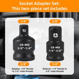 Impact Socket Adapter and Reducer Set, 2 Pcs 3/8” Female to 1/2” Male Adapter, 1/2" Female to 3/8" Male Reducer, Square Adapter and Reducer Conversion Set for Impact Driver Wrenches, Cr-Mo Steel