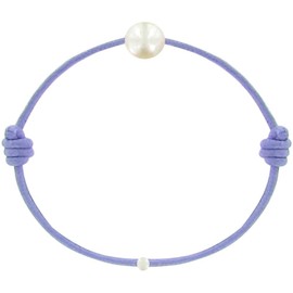 LES POULETTES BIJOUX - Childrens Bracelet - My First Pearl- Waxed Cord Bracelet - White Cultured Freshwater Pearl 6-7 mm - Classics - Purple