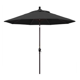 California Umbrella GSPT908117-SA08 9' Round Aluminum Market, Crank Lift, Push Button Tilt, Bronze Pole, Pacifica Black Patio Umbrella