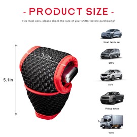 FSTURIOS Car Gear Shift Knob Cover, Anti-Slip Manual Automatic Shifting Knob Gear Handle Stick Protection, Breathable Automotive Rod Lever Shifter Knobs Cover for SUV Truck RV (Black & Red, Regular)