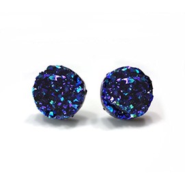 Purple Teal Blue Black Rainbow Color Changing Iridescent Faux Druzy Stud Earrings, Titanium Posts, Women's Jewelry, 3 Sizes