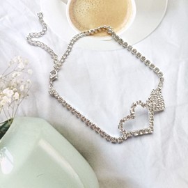 Rhinestone Heart Anklet Bracelet Crystal Lariat Heart Foot Chain Beach Adjustable Barefoot Sandal Jewelry for Women Girls Teens (Silver)