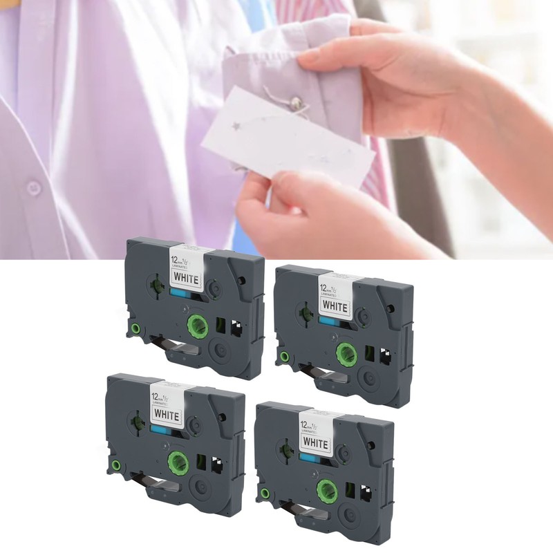 4Pcs Label Tape 12mm Waterproof Black On White Label Maker