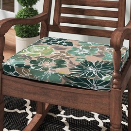 Magpie Fabrics Square Corner Seat Cushion, 18" x 18" x 2.5", 2 Pack, Indoor/Outdoor Waterproof Weather Resistant Universal Chair Pads for Patio Garden Dining - Green Floral
