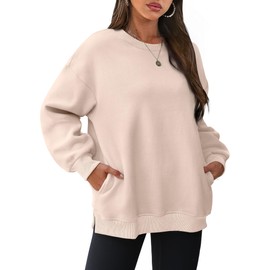 WIHOLL Womens Long Sleeve Tops Crewneck Sweatshirt Hoodies Fleece Pullover Casual Fall Outfits Preppy Clothes Beige L