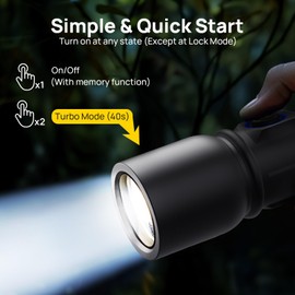 Consciot Rechargeable Flashlight One Click On/Off, Max. 1200 Lumens, 7 Modes Adjustable Including Lock Mode, Powerful Handheld Flash Light Outdoor for Camping, Hiking, Dog Walking, Emergency