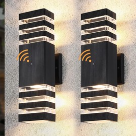 TEBLAMPUE Dusk to Dawn Outdoor Wall Sconces 2 Pack, 3000K Warm White Outdoor Exterior Light Fixture, Anti-Rust Matte Black Up and Down Outdoor Lights for House Front Door Garage