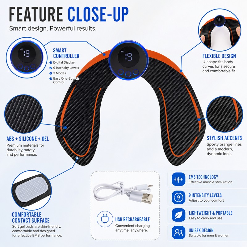 EMS Muscle Stimulator for Body Fitness – Portable Toning Massager