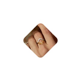 NECOCY Gold and Silver Rings for Women, 14K Gold Plated Ring That Don't Tarnish, Dainty Stackable Rings Non Tarnish Vintage Sun Ring Set Stack Sunburst Rings Jewelry for Women Size 6