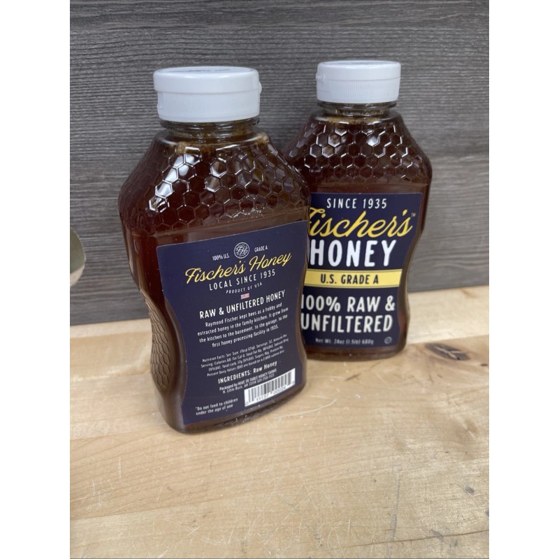 Fischer's 2 Pack Fischers Honey 24oz Raw and Unfiltered 100%