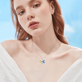 VLXQW Heart Hummingbird Necklaces for Women 925 Sterling Silver Hummingbird Pendant Necklaces with Sunflower Bird Jewelry for Christmas Anniversary