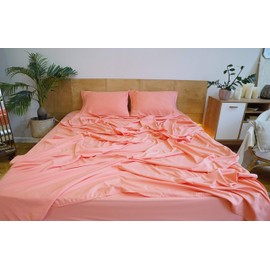 Mezzati Brushed Microfiber Bed Sheet Set - Ultra Soft and Lightweight for Ultimate Sleep Comfort, Wrinkle Free and Color Fade Resistant, 4 Piece Set (Coral Rose,King Size)