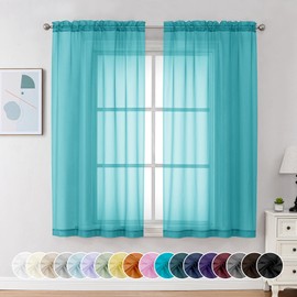 Chyhomenyc - Cortinas traslúcidas de color turquesa de 54 pulgadas de largo, 2 paneles, cortinas cortas de gasa con bolsillo para barra de luz, cortinas cortas para sala de estar, recámara, ventanas