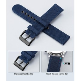 BINLUN Canvas Watch Strap Quick Release Sail Cloth Watch Band 18mm 20mm 22mm 24mm Cotton Fabric Sport Watch Straps Replacement Smartwatch Bands for Men and Women with Silver/Black Buckle