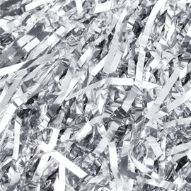 100 Grams Basket Filler Paper Shred, Sparkly Silver Film PP Hamper Shreds & Strands Shredded Grass Stuffer Crinkle Confetti Raffia Paper Gift Box Filler for DIY Gift Wrapping & Basket Filling (Silver)