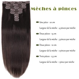 Echthaar-Extensions, 8 Stück, Remy-Echthaar, glatt, für den ganzen Kopf, doppelt, 35 cm, #1B Naturschwarz (#2 Dunkelbraun, 35 cm)