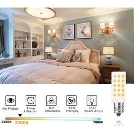 Greeogin E12 C7 LED Bulbs, 5W Equivalent to 50W Halogen Bulbs Replacement E12 T4 Candelabra Base,2700K Warm White No-Flicker AC120V, for Chandelier,Ceiling Fan Non-Dimmable (2-Pack)