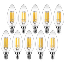 DiCUNO E12 Candelabra LED Bulb 40 Watt Equivalent, 550Lumen, Warm White 2700K, 4W B11 Clear LED Filament Candle Light, Non-dimmable, Edison Bulb for Ceiling Fan, Chandelie Lightr, Pack of 10