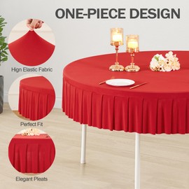Party Talk 4 Pack Red Spandex Round Tablecloths, 72 inch, Stretchy Fitted, Wrinkle Free, with Table Skirt for Valentine's Day Wedding Banquet Birthday Party