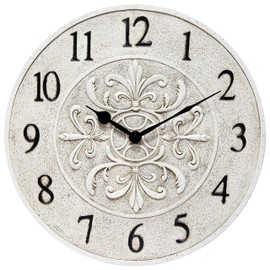 Infinity Instruments Blanc Fleur 15 inch Decorative Outdoor Wall Clock for Garage, Patio, Backyard, Outdoor Wall, Fence Vintage Ivory Antique Easy to Read Battery Operated