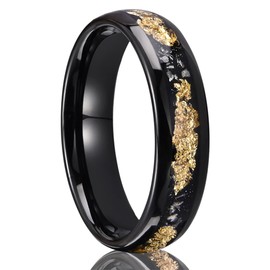Concept Knight Black Tungsten Carbide Rings for Men Women 8mm/6mm Men's Wedding bands Inlaid with Gold Foil Meteorite Fragments, High Polishing and Comfortable fit (6mm black, 9)