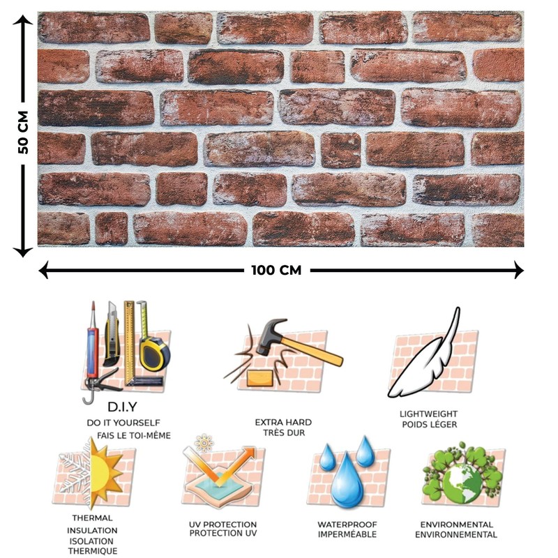 Dundee Deco 3D Wall Panels Brick Effect - Cladding, Mahogany