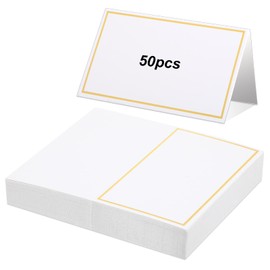 50 Pcs Place Cards for Table Setting, 2×3.34inch Table Tent Cards with Gold Foil Border, Food Labels for Party Buffet, Name Seating Cards for Weddings, Banquets, Events, Dinner Parties(White)