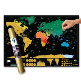 Global Walkabout Scratch Off Map with colours background – Deluxe Travel Size World Map Poster – Countries and Facts – Travel Gift (Black)