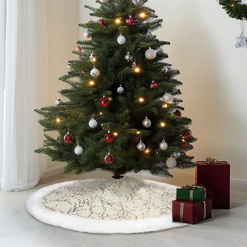 Christmas Tree Skirt, 47 Inch (120cm) Extra Wide White Plush