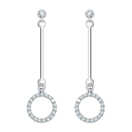 KristLand Women's Earrings Silver 925 Long Tassels Bar Glitter Drop Round Cubic Zirconia Bridal Earrings Hanging Stud Earrings Comes in Jewellery Gift Box, Sterling Silver