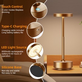 2 Pack Cordless Table Lamp Rechargeable - Waterproof, Touch 3-Color Lighting Portable LED Table Light for Outdoor,Patio,Restaurant.