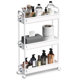 SOLEJAZZ Slim Cart Organizer 3 Tier Mobile Shelving Unit Slide Out Rolling Utility Cart for Kitchen, Bathroom, Laundry, Narrow Places, White