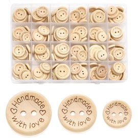 140 PCS Wooden Buttons, 3 Sizes Natural Wooden Round Shape Button with 2 Holes, Natural Wooden Buttons Cardigans Knitting Buttons, for Kids DIY Sewing Craft Decorations(15mm,20mm,25mm)