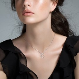 Starchenie Letter Necklace Lucky Letter C Necklace Zircon Pendant 925 Sterling Silver Necklace for Women