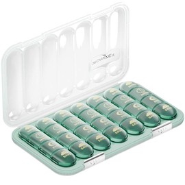 Weekly Pill Box 7 Day, Pill Organiser, Pill Box with Daily Trays – 28 Compartments, Easy-Open Lids, Moisture-Proof Seal, BPA-Free(Green)