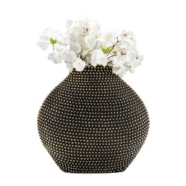 Ceramic 16" Beaded Vase, Black/Gold