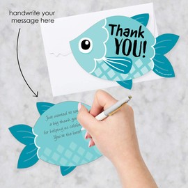 Big Dot of Happiness Let’s Go Fishing - Shaped Thank You Cards - Fish Themed Birthday Party or Baby Shower Thank You Note Cards with Envelopes - Set of 12