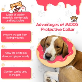 'MIDOG Dog Cones for Large Dogs, Cone for Dogs After Surgery, Soft Protective Recovery Donut Collar for Dogs to Prevent Touching Stitches, Wounds, and Rashes, Does Not Block Vision E-Collar. -Red,M