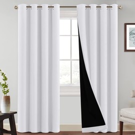 PrinceDeco Light Blocking Curtains Noise Reduction Window Treatment Curtains Soundproof Window Treatment Panels for Hall Room Full Blackout Curtains with Black Liner(52x108 inch, White)