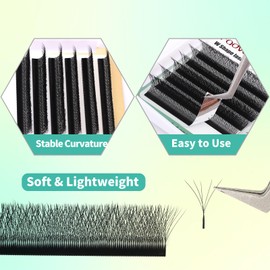 FADVAN Volume Eyelashes, 5D W Cross Y Eyelash Extension, Pre-Fanned Eyelash Extensions, Premade, Ready-to-Use Fans Volume Technology, Clusters, Self-Fanning Individual Eyelashes, Matte Black (8 mm,