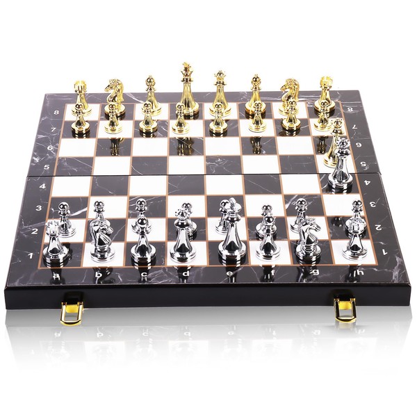 Metal Chess Set for Adults and Kids, 15''Large Marbling Chess