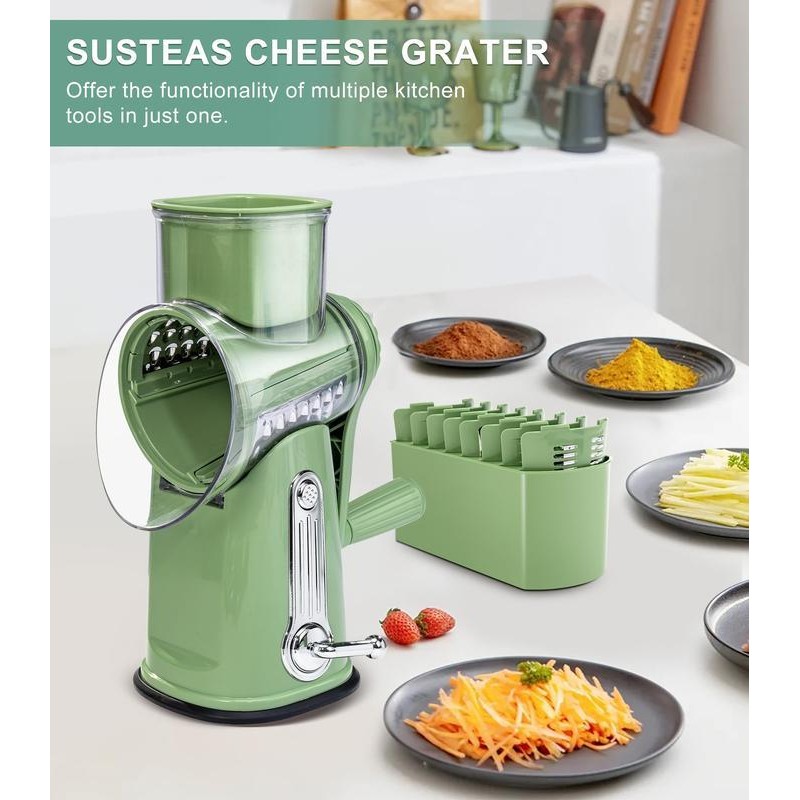 SUSTEAS Rotary Vegetable Chopper - 5 Blades, Suction Base, Handle,