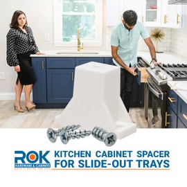 4 Pack Rok Hardware 1-1/2" (38.5mm) Drawer Slide Cabinet Side Spacers, Plastic Kitchen Cabinet Spacer for Slide-Out Trays, Screws Included, White - R038WHT
