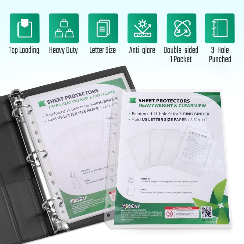 FLEXOFFICE 100 Pack, Heavy Duty Sheet Protectors 8.5 x 11,