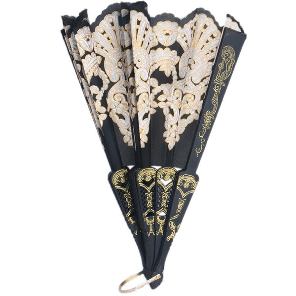 SUCHUANGUANG Black Spanish Wedding Lace Silk Folding Hand Held Flower