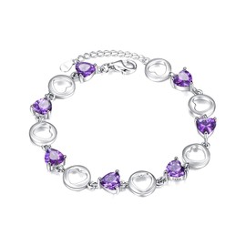 EleQueen 925 Sterling Silver CZ Love Heart of Ocean Titanic Inspired Tennis Bracelet (Amethyst Color)