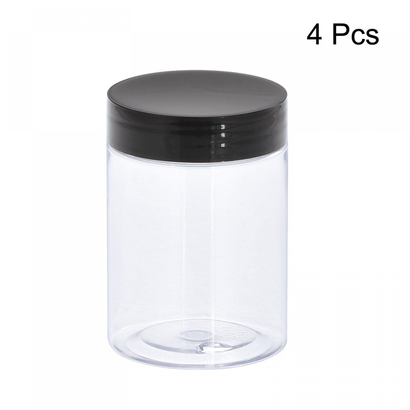 sourcing map Round Plastic Jars with Black Screw Top Lid,