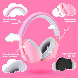 Hocazor HZ002 Baby Ear Protection, Noise Cancelling Headphones for Babies and Toddler 3 Months up to 24 Months, Baby Earmuffs for Fireworks, Sleeping, Concerts, Plane - Pink